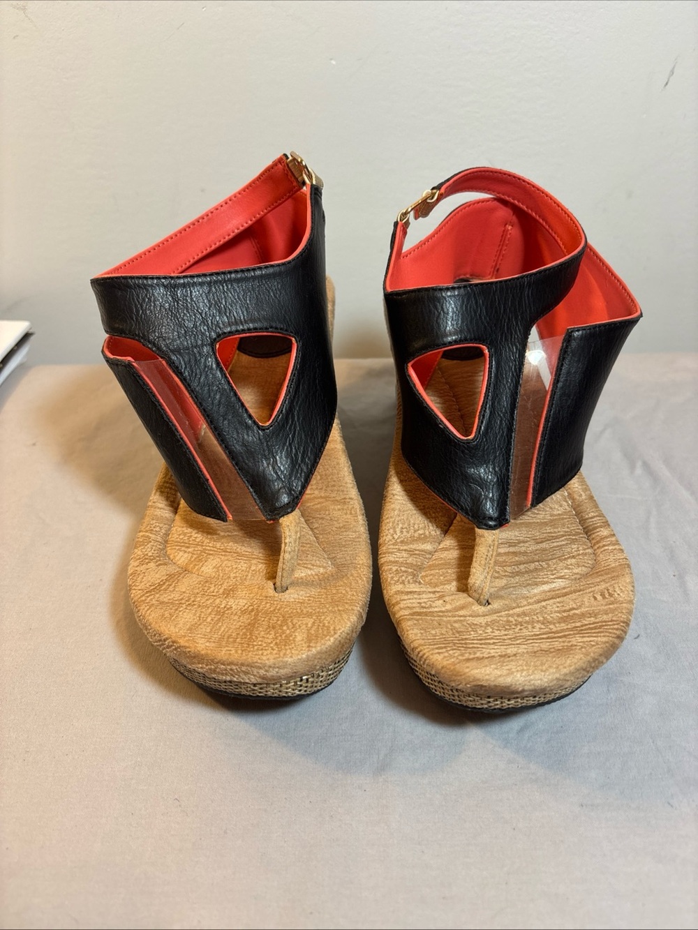 Motors Zoey reversible sandals Black and Coral Wedge Sandals with Ankle Cuff
